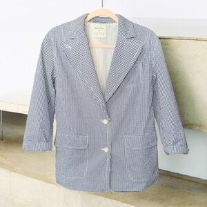 ALEX MILL Billie gingham Navy white Paper Cotton blazer. Size Extra Small